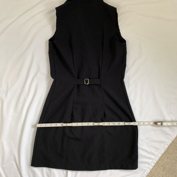 Vtg Y2K Double-Breasted Mini Dress Junior's 7 6 Black Retro Mod 60s Go-Go Girl - Picture 10 of 12